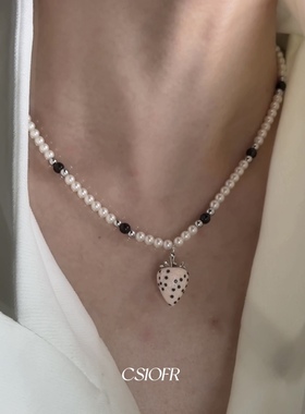 甜美风草莓珍珠项链男女小众设计