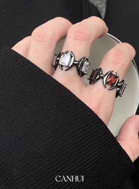 男女复古小众设计红白月光戒指