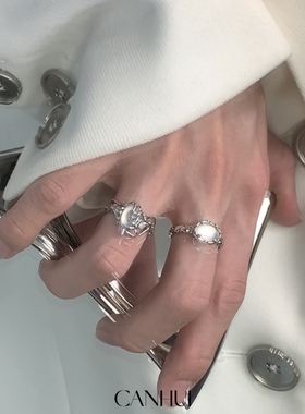 男女白月光开口可调节小众戒指