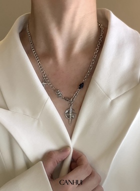 男女黑宝石星芒项链小众百搭