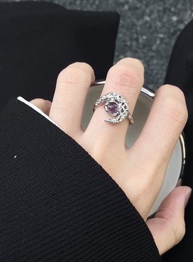 紫光星月戒指男女小众设计