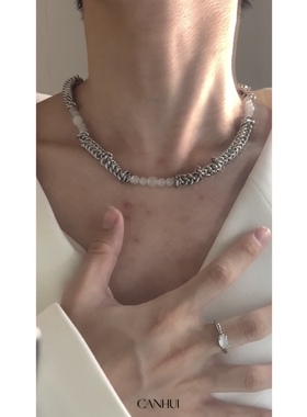 CANHUI拼接猫眼石项链轻奢女ins小众设计感男潮锁骨链配饰高级感