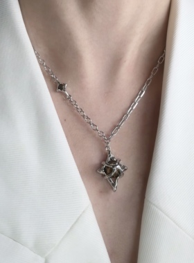 芒星虎眼石项链男女小众设计