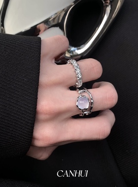 白月波光闪闪开口戒指小众男女