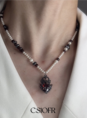 CS1OFR红月光爱心皇冠珍珠项链高级感轻奢小众设计锁骨链