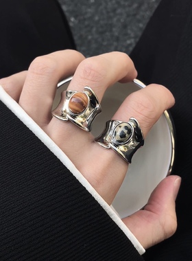 虎眼石不规则戒指男女小众设计