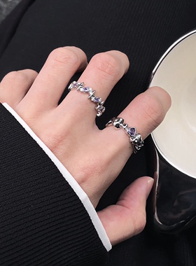 紫月光爱心星芒戒指男女小众设计