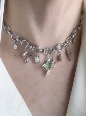 绿月光四芒星项链男女小众设计