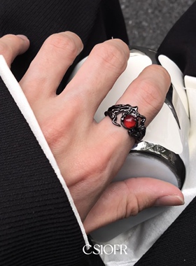 暗黑风红月光无性别男女戒指