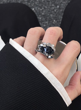 不规则蓝晶月光戒指男女小众设计
