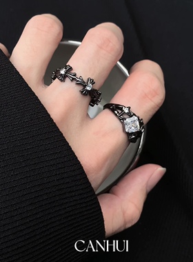男女暗黑风月光锆石戒指开口调节