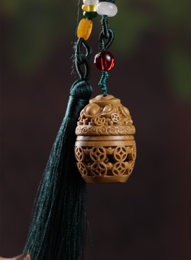 绿檀木香囊球情侣招财猫手机吊坠