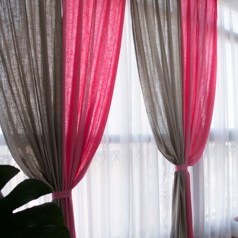 【棉麻】美式乡村新中式复古纯色拼色半遮光亚麻客厅卧室窗帘窗纱,淘宝优惠券,粉丝福利购,淘宝优惠卷