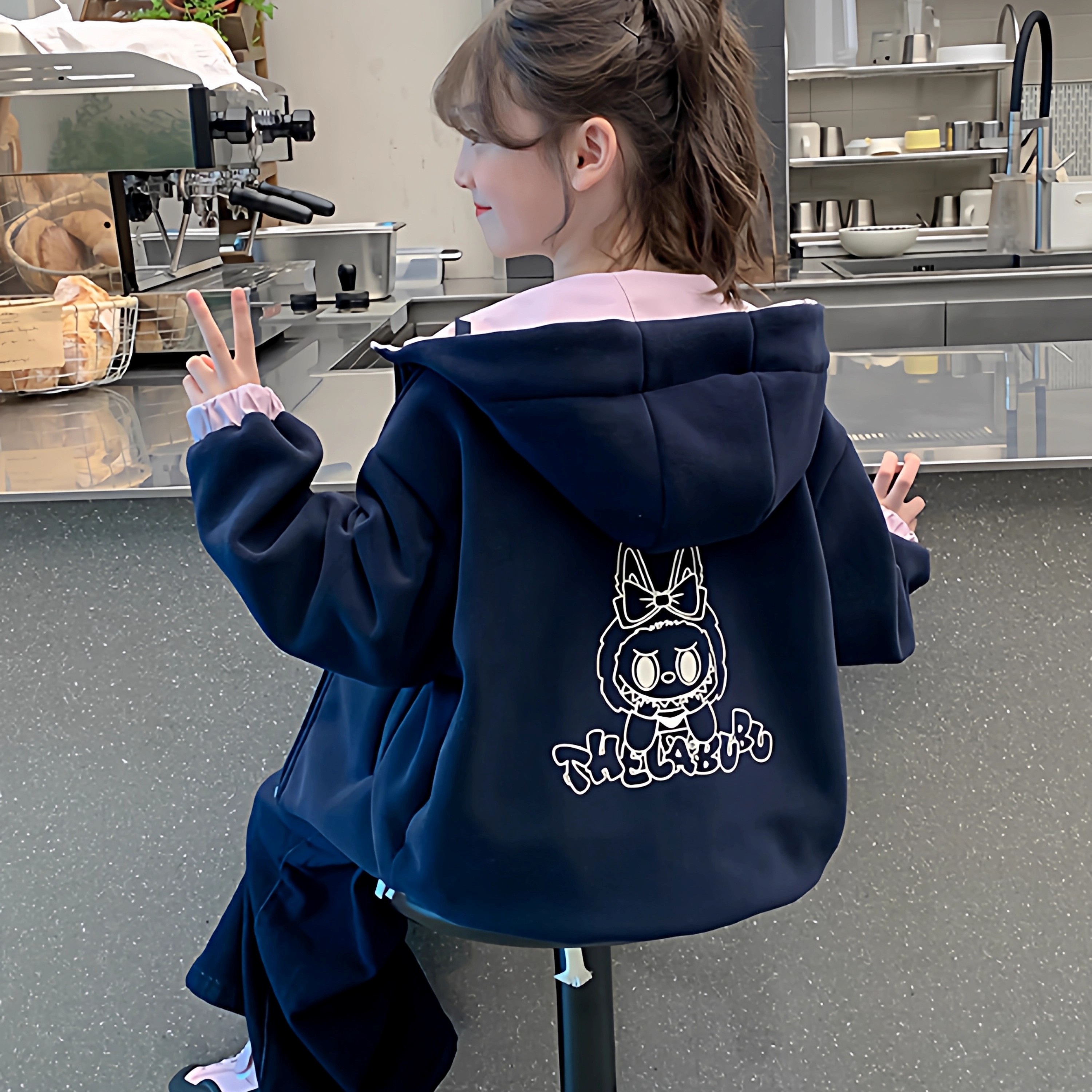 法国女童外套秋冬装2025新款儿童时髦冬季加绒大童双面穿加厚连帽 - 图3