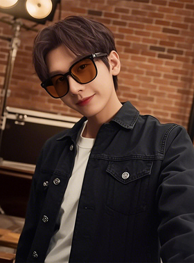 复古茶色大框墨镜高级感方形木纹