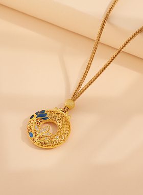 朵素古法镀金彩釉平安扣项链