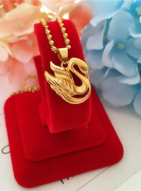 殴币沙金项链女仿黄金色铜镀金磨砂天鹅吊坠项链时尚韩版百搭饰品
