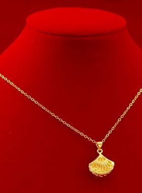 【正品】越南沙金小裙子项链女加厚金扇形吊坠网红锁骨链不掉色