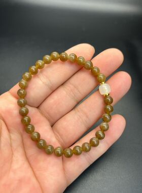 天然新疆和田玉糖玉手串卡6且末糖手链男女款玉石珠子送女友礼物