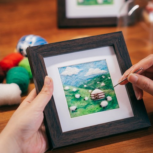 草原蒙古包相框画摆件羊毛毡戳戳乐手工diy材料包节日生日礼物 - 图0