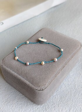 2025新款天然淡水异形珍珠编织手绳红绳本命年极细红绳手链简约