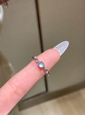 s925银天然蓝水翡翠戒指