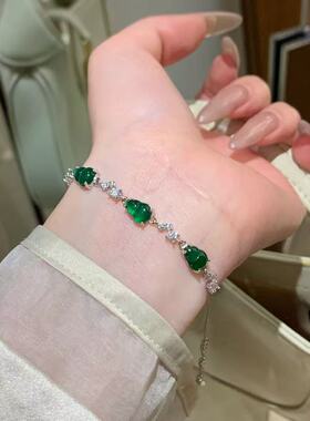 s925银天然阳绿翡翠葫芦手链小众高级感小清新设计款