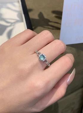 s925银天然蓝水翡翠蕾丝戒指欧美轻奢风气质高级感