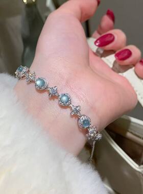 s925银天然蓝水翡翠手链小清新设计款手饰