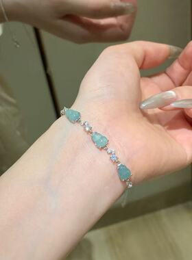 s925银天然蓝水葫芦翡翠手链小清新小众 气质设计款