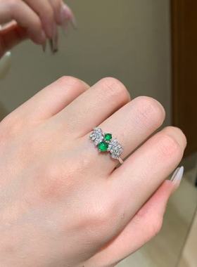 s925银天然阳绿翡翠柳条戒指小清新精致小众高级感百搭戒指