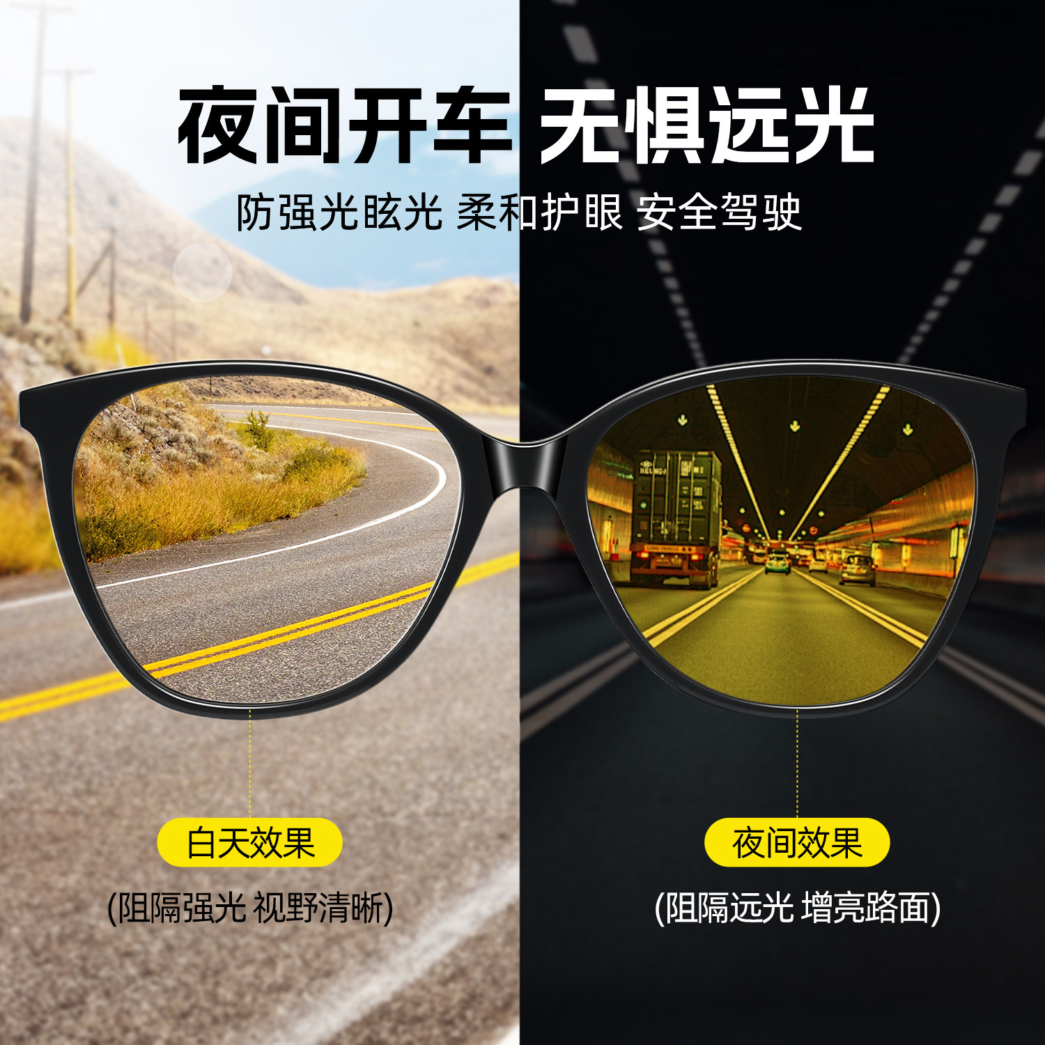 CAPONI夜间眼镜开车专用女司机晚上驾驶防远光眩光日夜两用夜视镜