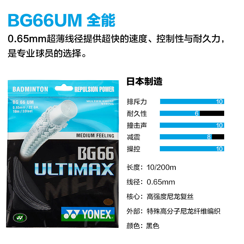 YONEX尤尼克斯正品羽毛球线bg66u线BG66U耐打羽线球拍线BG66UM - 图1