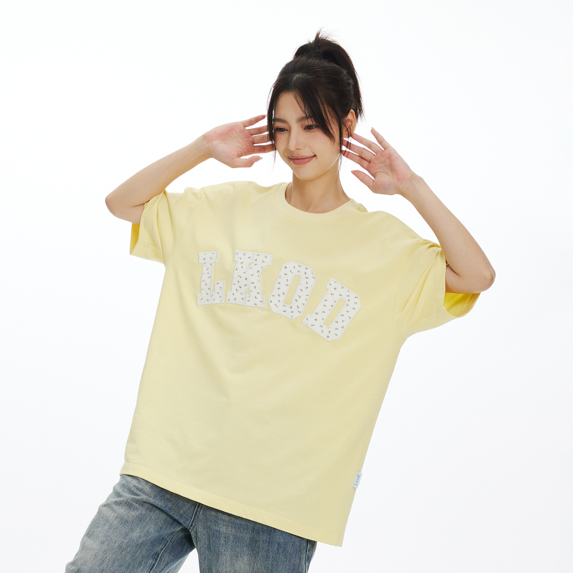 LK STORE LKOD2024夏季新款碎花贴布圆领字母男女情侣T恤短袖打底,淘宝优惠券,粉丝福利购,淘宝优惠卷