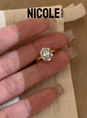 Nicole Jewelry 中古分色烟花豪镶鸽子蛋钻戒纯银戒指女欧美法式