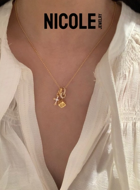 NicoleS925纯银骰子十字架项链