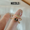 Nicole Jewelry Medieval Eight-pointed Star Oval Ring Blue Sand Starry Sky Sandblasted Carved Fine Circle S925 Silver