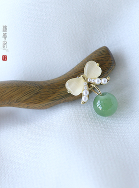 流云记绿檀木盘发簪子日常百搭