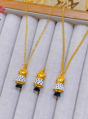金色珐琅彩凯蒂猫吊坠项链