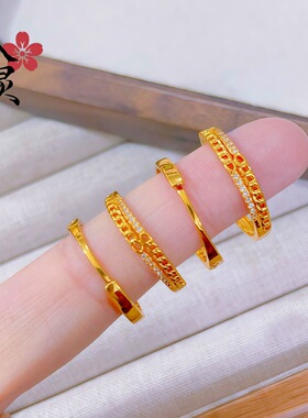 金色新款镶钻环环相扣单扣戒指双层几何戒子手饰指环开口同款饰品