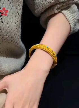 金色沙金镂空花丝珐琅手镯婚庆