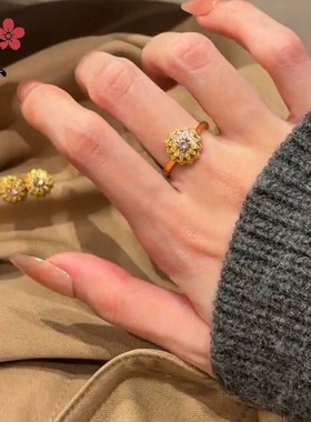 爆款雪花耳钉戒指套装小众百搭