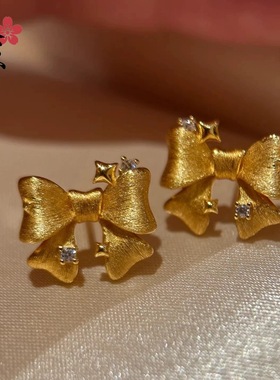 网红拉丝星光蝴蝶结项链耳钉套装