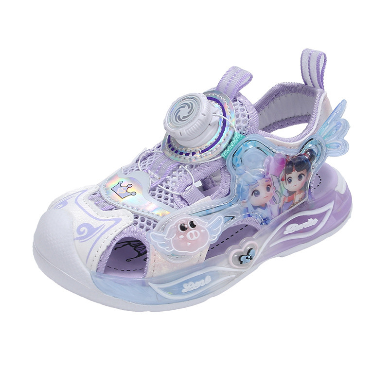 Girls' Sandals 4 Years Old Baotou Flashing Summer Nezha Aobing Luminous Girls Sandals 6 Years Old Baby Girl Lighting Shoes Soft Sole