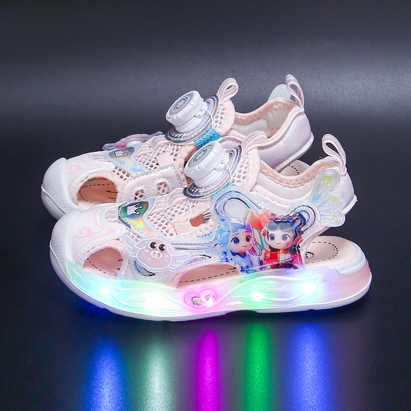 Girls' Sandals 4 Years Old Baotou Flashing Summer Nezha Aobing Luminous Girls Sandals 6 Years Old Baby Girl Lighting Shoes Soft Sole