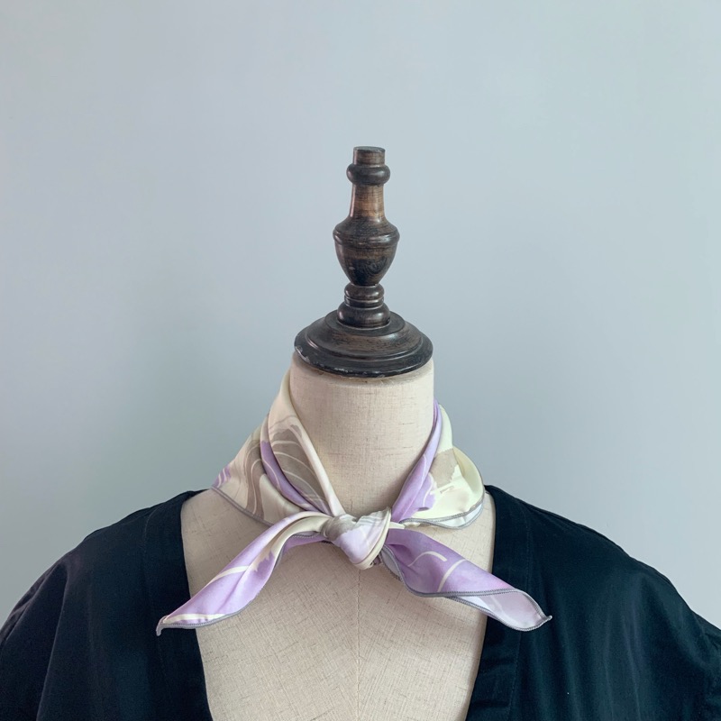 Flora春夏温柔的浅紫淡黄撞色水彩花卉画花朵韩版方巾丝巾小领巾 - 图2