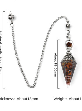 古银色水晶半宝石七彩碎石树脂灵摆六角锥吊坠跨境货源灵摆礼物