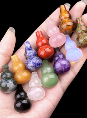 天然石紫晶粉晶白水晶玛瑙手工雕刻30mm无孔葫芦文玩配件货源礼物