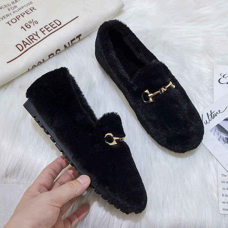 毛毛鞋女秋冬外穿加绒厚底2025年新款百搭兔毛棉鞋网红平底豆豆鞋,淘宝优惠券,粉丝福利购,淘宝优惠卷