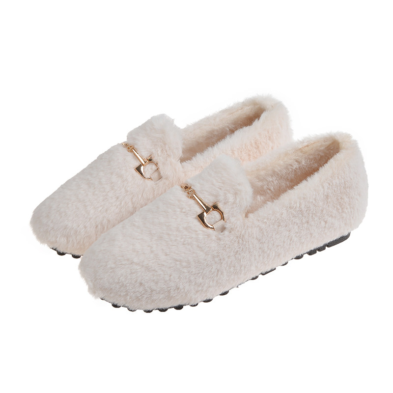 毛毛鞋女秋冬外穿加绒厚底2025年新款百搭兔毛棉鞋网红平底豆豆鞋,淘宝优惠券,粉丝福利购,淘宝优惠卷